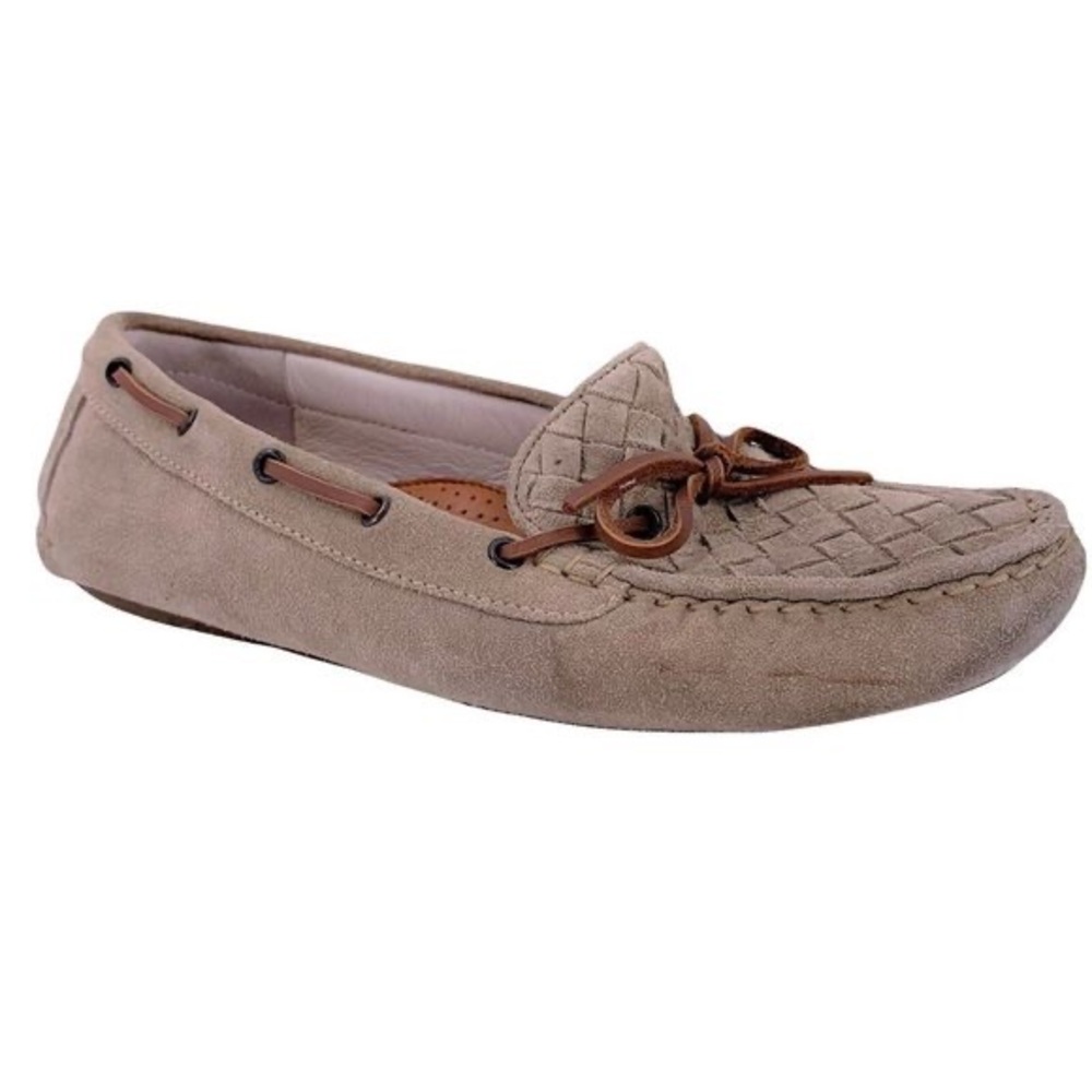 BOTTEGA VENETA Beige Lattice Suede Driving Moccasins Flats Size 37